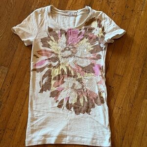 J Crew Clear Sequin Floral Graphic T-Shirt